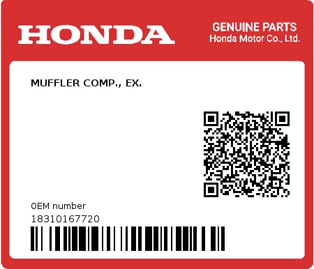 Product image: Honda - 18310167720 - MUFFLER COMP., EX.  0