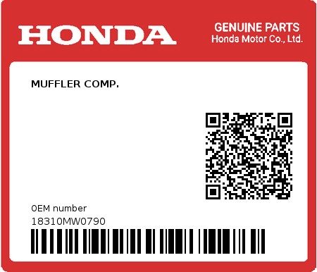 Product image: Honda - 18310MW0790 - MUFFLER COMP.  0
