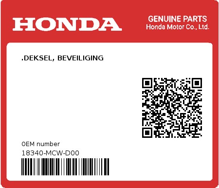 Product image: Honda - 18340-MCW-D00 - .DEKSEL, BEVEILIGING  0