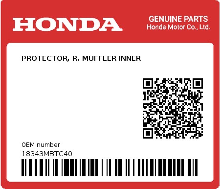 Product image: Honda - 18343MBTC40 - PROTECTOR, R. MUFFLER INNER  0
