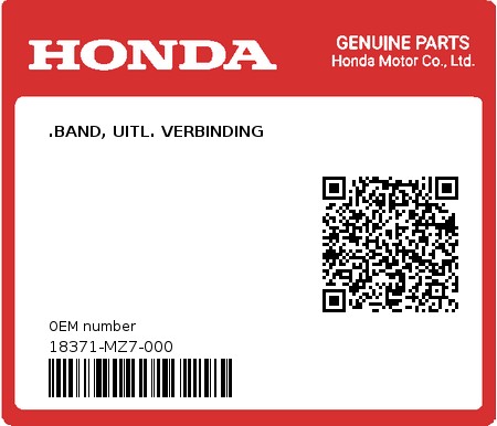 Product image: Honda - 18371-MZ7-000 - .BAND, UITL. VERBINDING  0