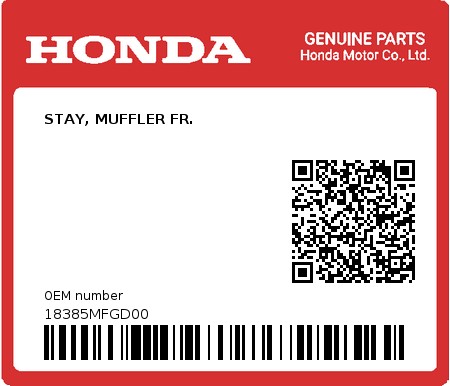Product image: Honda - 18385MFGD00 - STAY, MUFFLER FR.  0