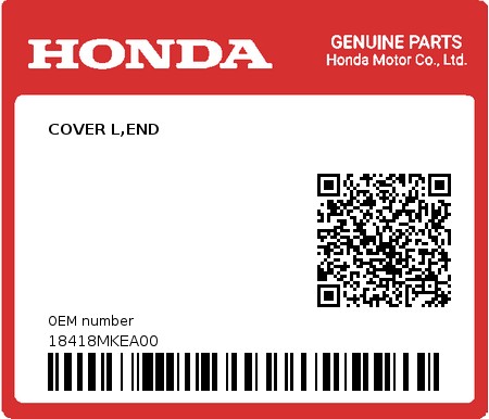 Product image: Honda - 18418MKEA00 - COVER L,END  0