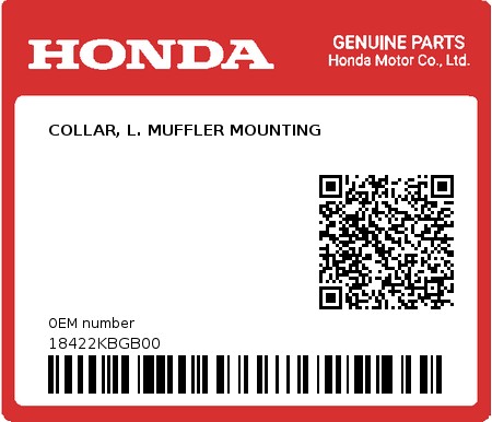 Product image: Honda - 18422KBGB00 - COLLAR, L. MUFFLER MOUNTING  0