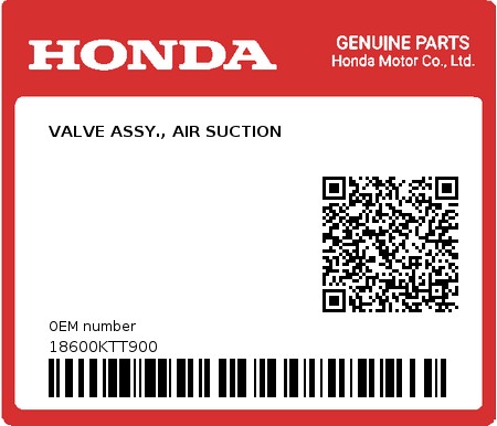 Product image: Honda - 18600KTT900 - VALVE ASSY., AIR SUCTION  0