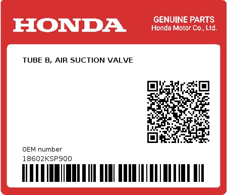 Product image: Honda - 18602KSP900 - TUBE B, AIR SUCTION VALVE  0