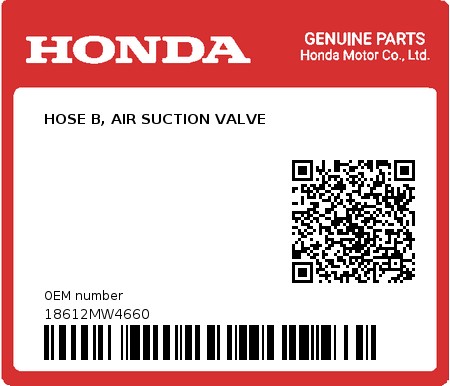 Product image: Honda - 18612MW4660 - HOSE B, AIR SUCTION VALVE  0