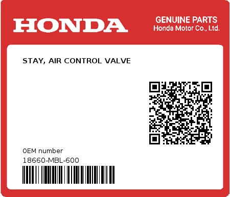 Product image: Honda - 18660-MBL-600 - STAY, AIR CONTROL VALVE  0