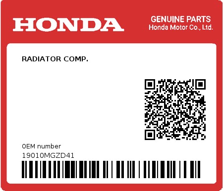 Product image: Honda - 19010MGZD41 - RADIATOR COMP.  0