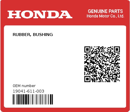 Product image: Honda - 19041-611-003 - RUBBER, BUSHING  0