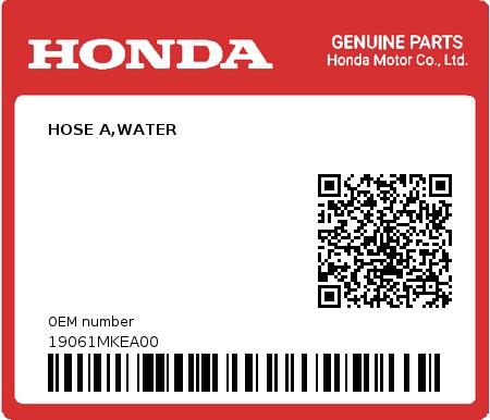 Product image: Honda - 19061MKEA00 - HOSE A,WATER  0