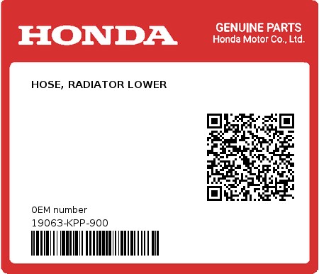 Product image: Honda - 19063-KPP-900 - HOSE, RADIATOR LOWER  0