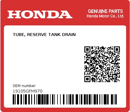 Product image: Honda - 19105GFM970 - TUBE, RESERVE TANK DRAIN  0