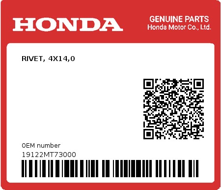 Product image: Honda - 19122MT73000 - RIVET, 4X14,0  0