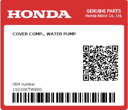 Product image: Honda - 19220KTW900 - COVER COMP., WATER PUMP  0