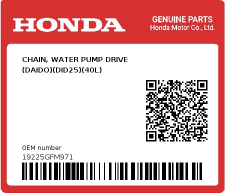Product image: Honda - 19225GFM971 - CHAIN, WATER PUMP DRIVE (DAIDO)(DID25)(40L)  0