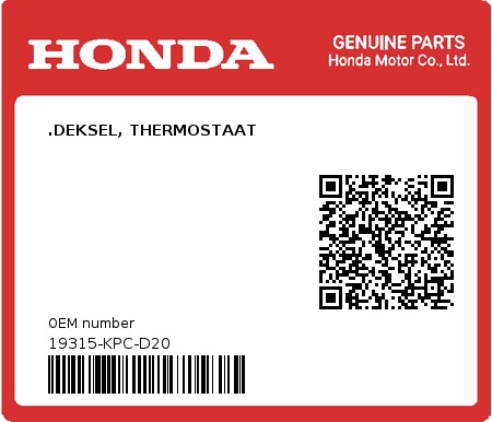 Product image: Honda - 19315-KPC-D20 - .DEKSEL, THERMOSTAAT  0