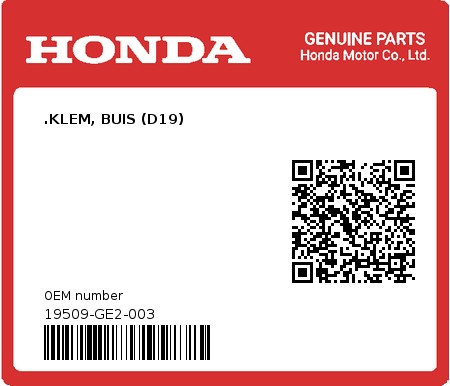 Product image: Honda - 19509-GE2-003 - .KLEM, BUIS (D19)  0
