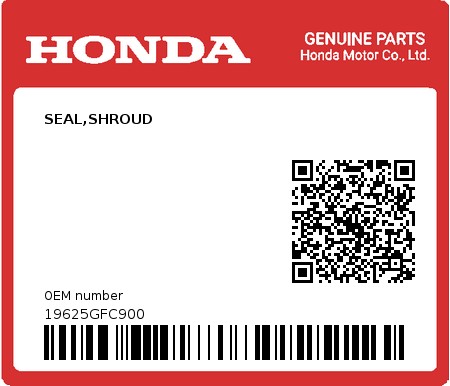 Product image: Honda - 19625GFC900 - SEAL,SHROUD  0