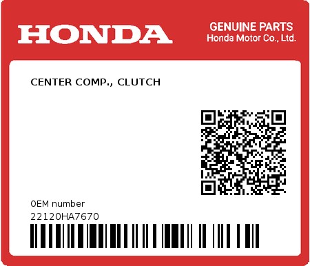 Product image: Honda - 22120HA7670 - CENTER COMP., CLUTCH  0
