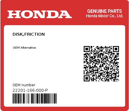 Product image: Honda - 22201-166-000-P - DISK,FRICTION  0