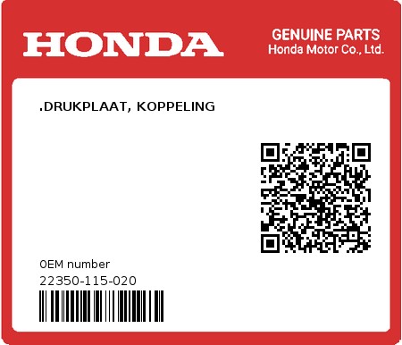 Product image: Honda - 22350-115-020 - .DRUKPLAAT, KOPPELING  0