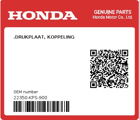 Product image: Honda - 22350-KPS-900 - .DRUKPLAAT, KOPPELING  0