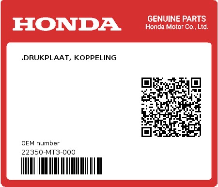 Product image: Honda - 22350-MT3-000 - .DRUKPLAAT, KOPPELING  0