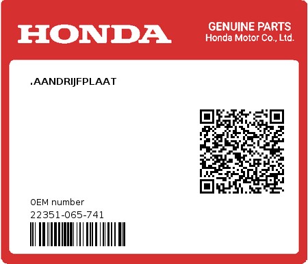 Product image: Honda - 22351-065-741 - .AANDRIJFPLAAT  0