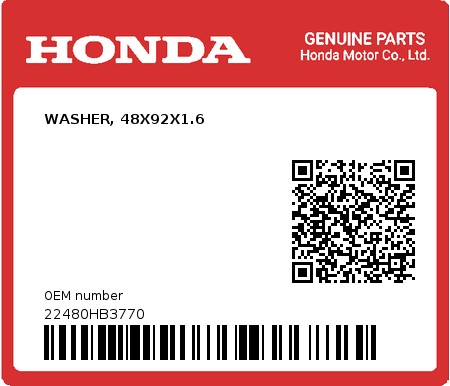 Product image: Honda - 22480HB3770 - WASHER, 48X92X1.6  0