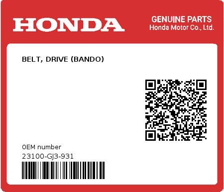 Product image: Honda - 23100-GJ3-931 - BELT, DRIVE (BANDO)  0