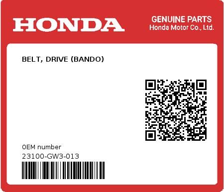 Product image: Honda - 23100-GW3-013 - BELT, DRIVE (BANDO)  0
