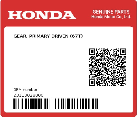 Product image: Honda - 23110028000 - GEAR, PRIMARY DRIVEN (67T)  0