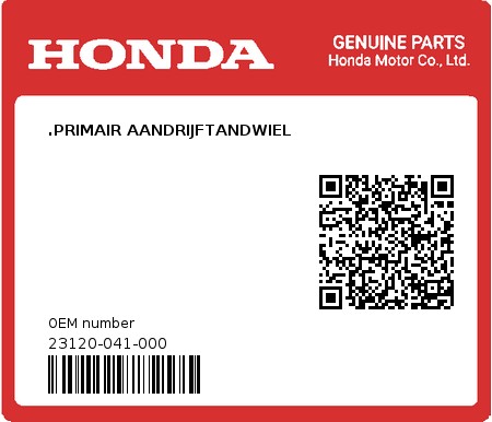 Product image: Honda - 23120-041-000 - .PRIMAIR AANDRIJFTANDWIEL  0
