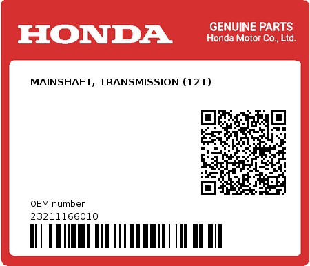 Product image: Honda - 23211166010 - MAINSHAFT, TRANSMISSION (12T)  0