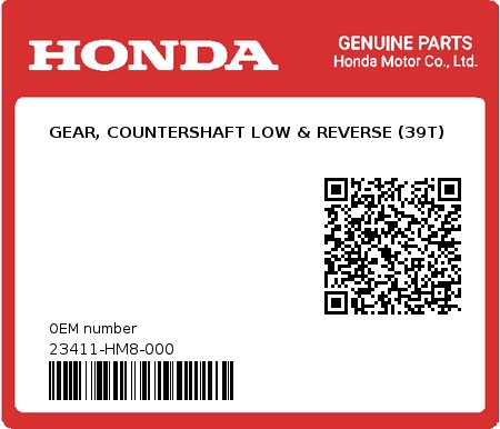 Product image: Honda - 23411-HM8-000 - GEAR, COUNTERSHAFT LOW & REVERSE (39T)  0