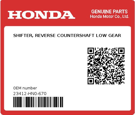 Product image: Honda - 23412-HN0-670 - SHIFTER, REVERSE COUNTERSHAFT LOW GEAR  0