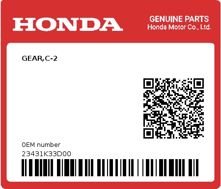 Product image: Honda - 23431K33D00 - GEAR,C-2  0