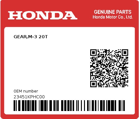 Product image: Honda - 23451KPHC00 - GEAR,M-3 20T  0