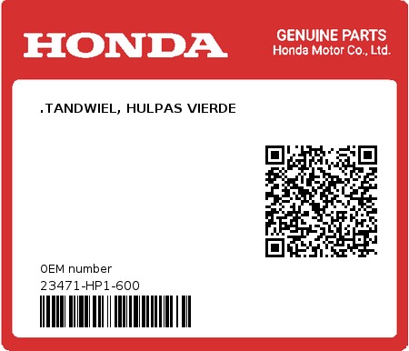 Product image: Honda - 23471-HP1-600 - .TANDWIEL, HULPAS VIERDE  0