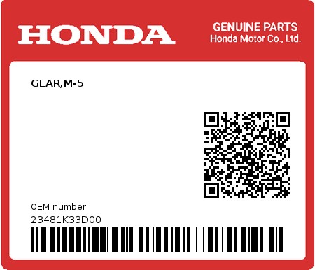 Product image: Honda - 23481K33D00 - GEAR,M-5  0