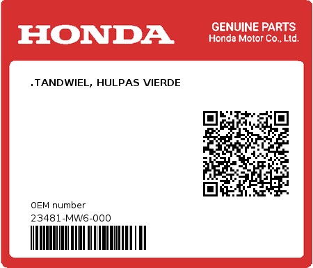 Product image: Honda - 23481-MW6-000 - .TANDWIEL, HULPAS VIERDE  0