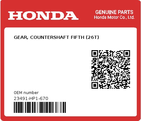 Product image: Honda - 23491-HP1-670 - GEAR, COUNTERSHAFT FIFTH (26T)  0