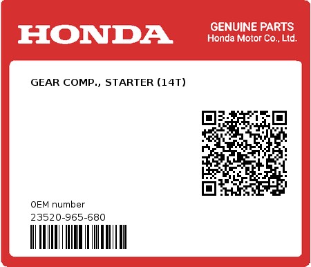Product image: Honda - 23520-965-680 - GEAR COMP., STARTER (14T)  0