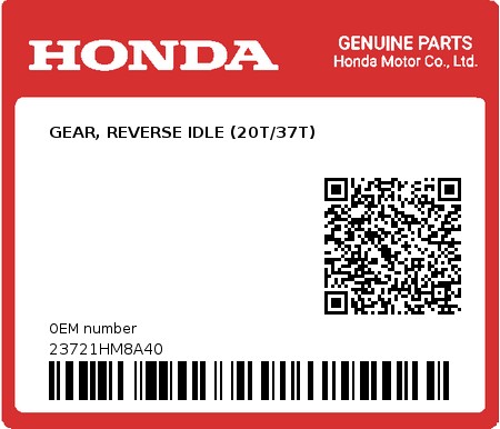 Product image: Honda - 23721HM8A40 - GEAR, REVERSE IDLE (20T/37T)  0