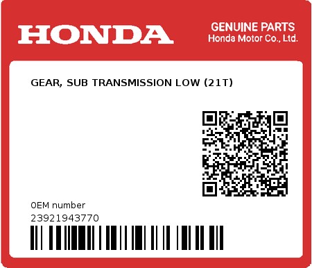 Product image: Honda - 23921943770 - GEAR, SUB TRANSMISSION LOW (21T)  0