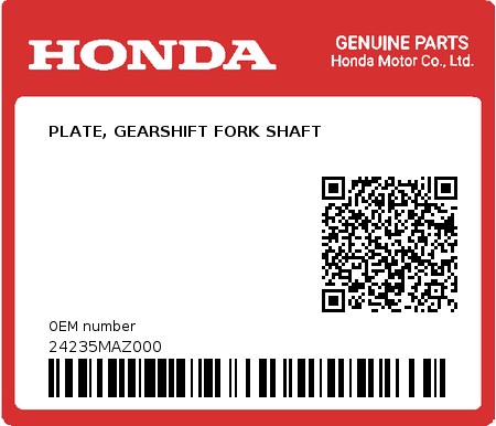 Product image: Honda - 24235MAZ000 - PLATE, GEARSHIFT FORK SHAFT  0