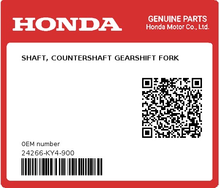 Product image: Honda - 24266-KY4-900 - SHAFT, COUNTERSHAFT GEARSHIFT FORK  0