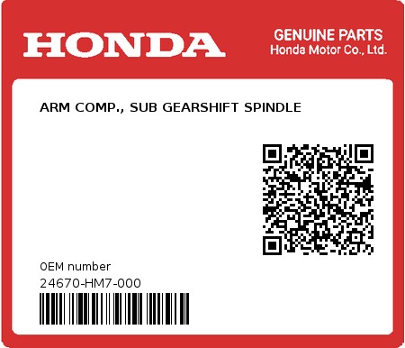 Product image: Honda - 24670-HM7-000 - ARM COMP., SUB GEARSHIFT SPINDLE  0