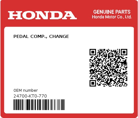 Product image: Honda - 24700-KT0-770 - PEDAL COMP., CHANGE  0